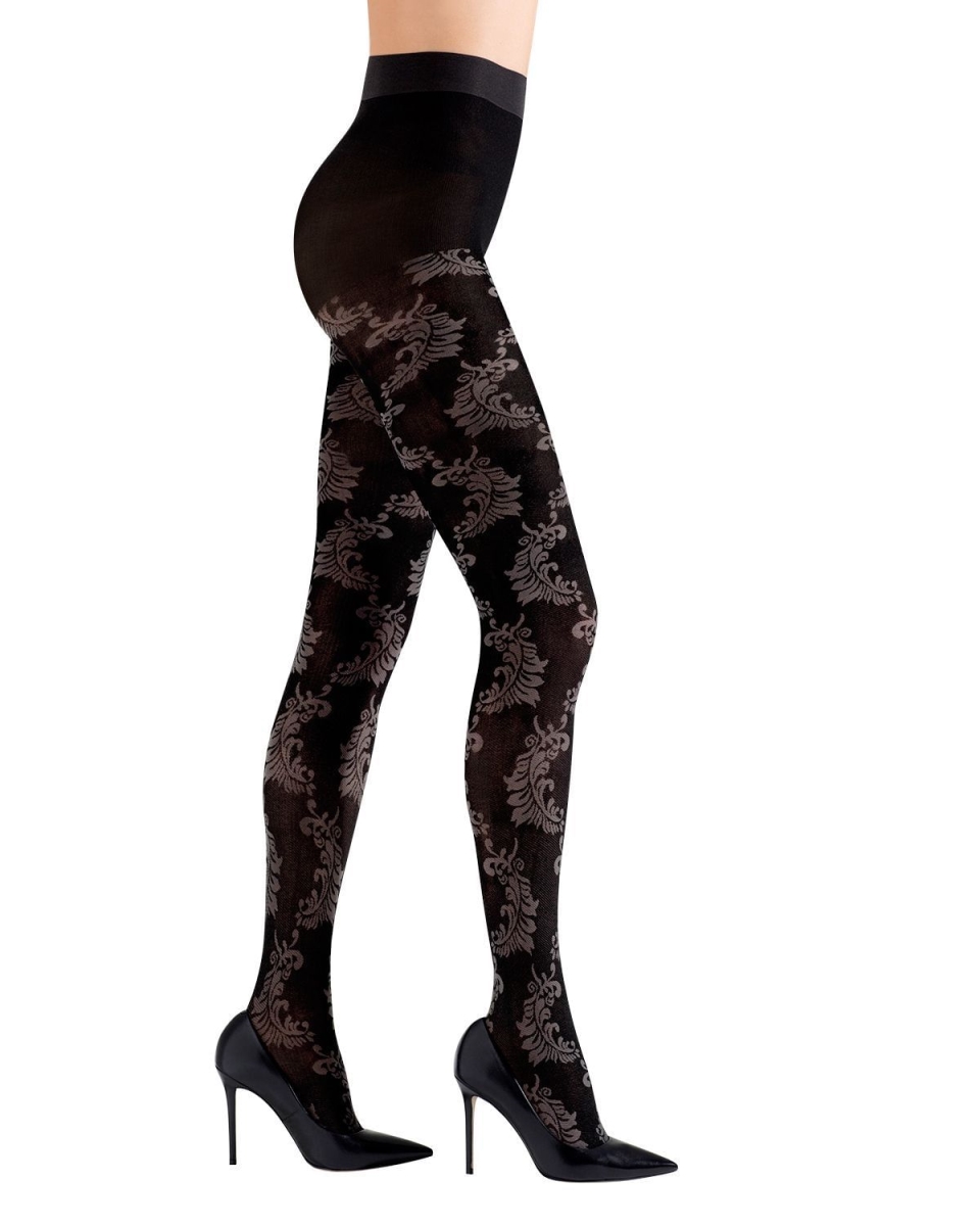 NTF7-166-99854-S Feathers Opaque Tights for Womens, Black & Gray - Small