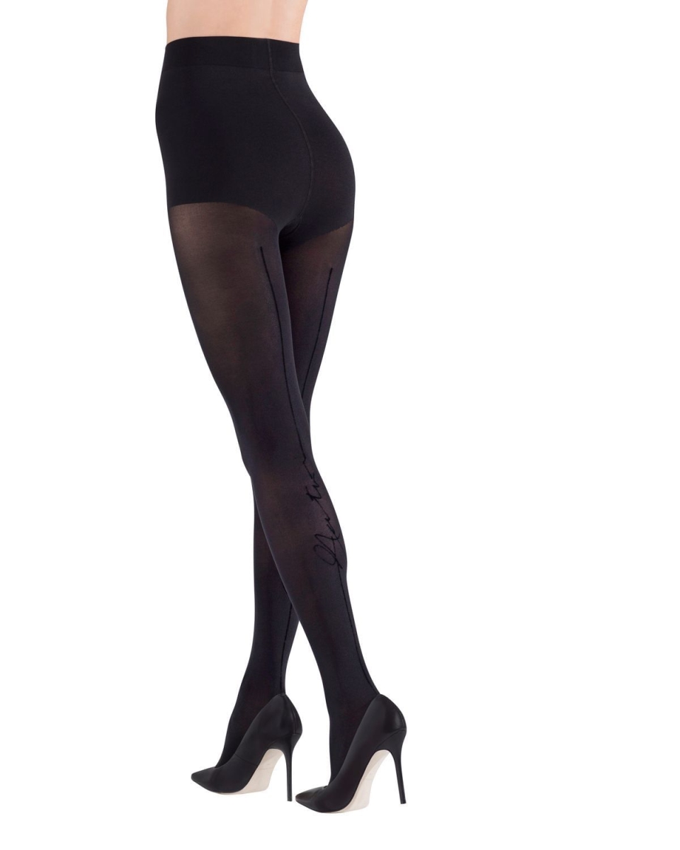NTF7-181-00001-S-M  Signature Backseam Opaque Womens Tights, Black - Small-Medium