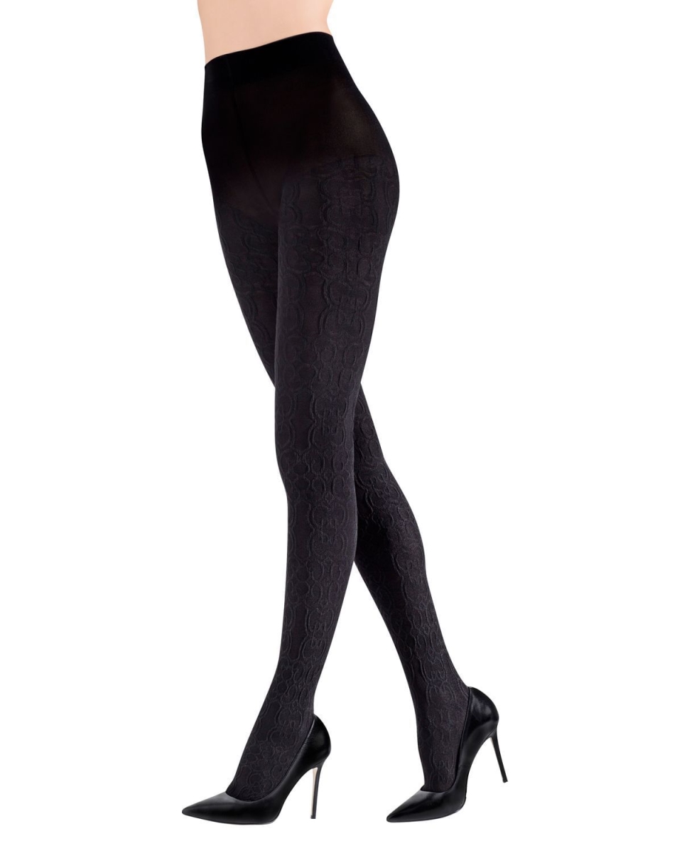 NTF7-195-00001-S-M  Ethereal Textured Opaque Womens Tights, Black - Small-Medium