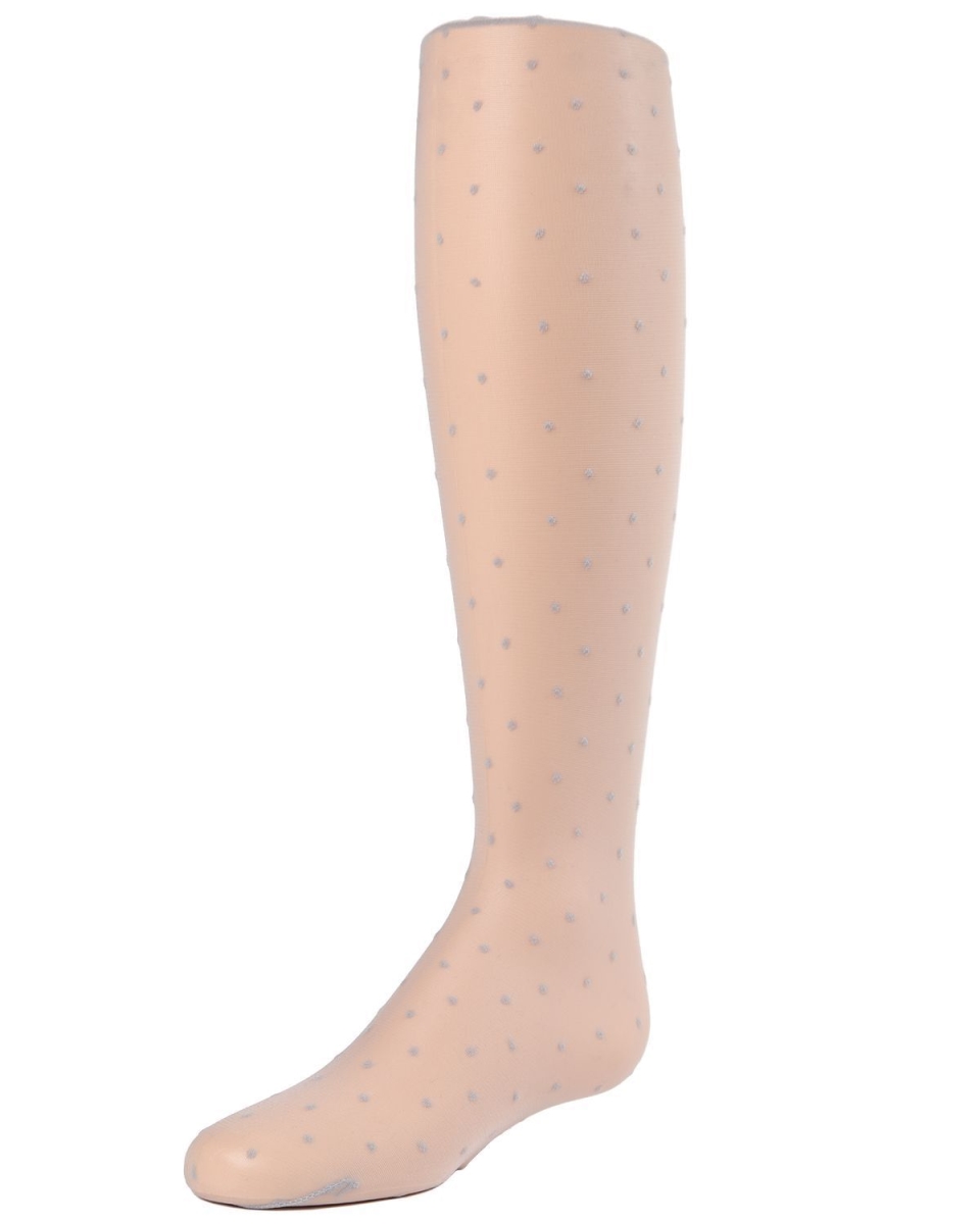 Sweet Mini Dots Girls Sheer Tights Silver - Size 10-12
