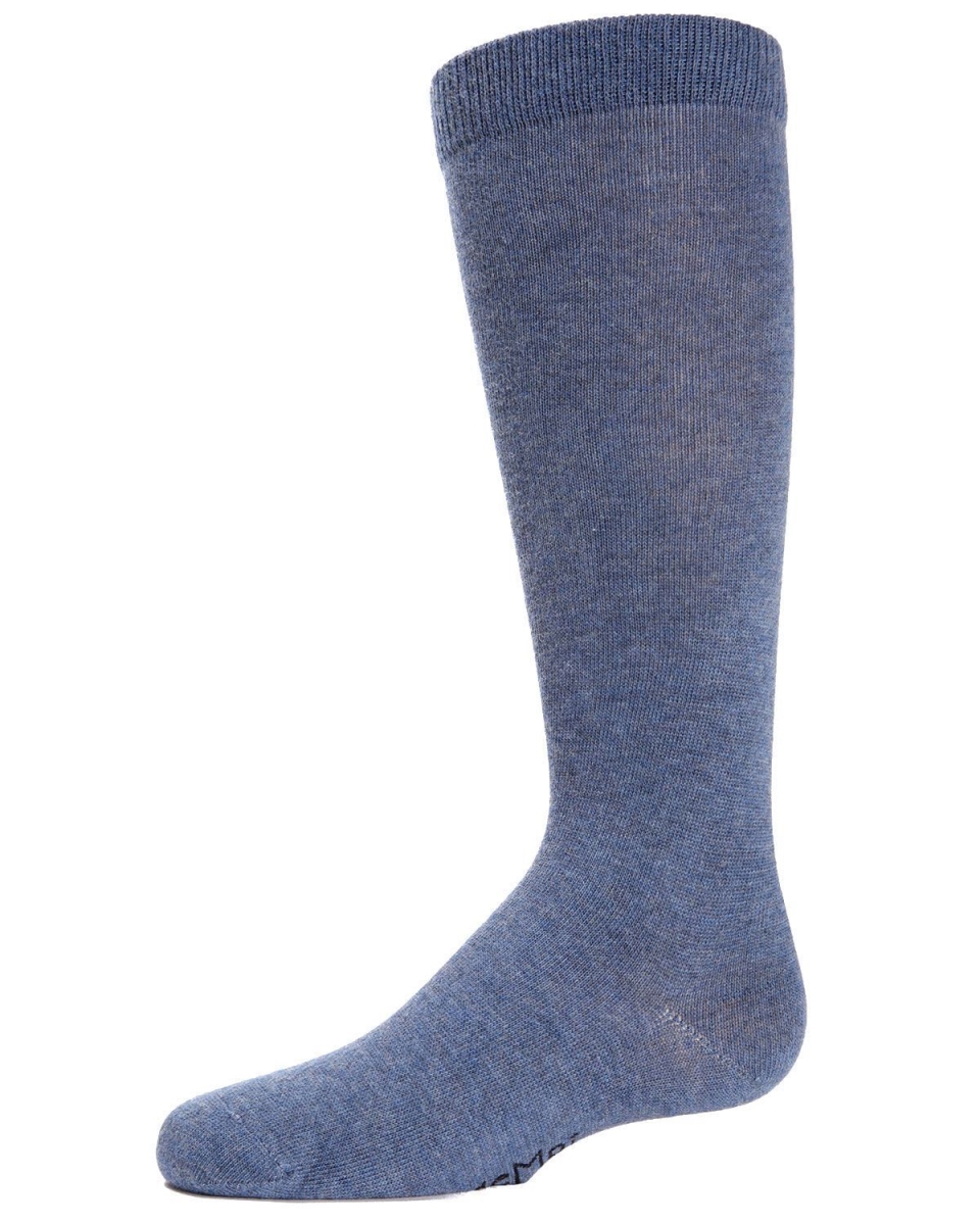 Girls Ribbed Classic Cotton-Rich Solid-Color Knee High Sock - Medium Denim / 8