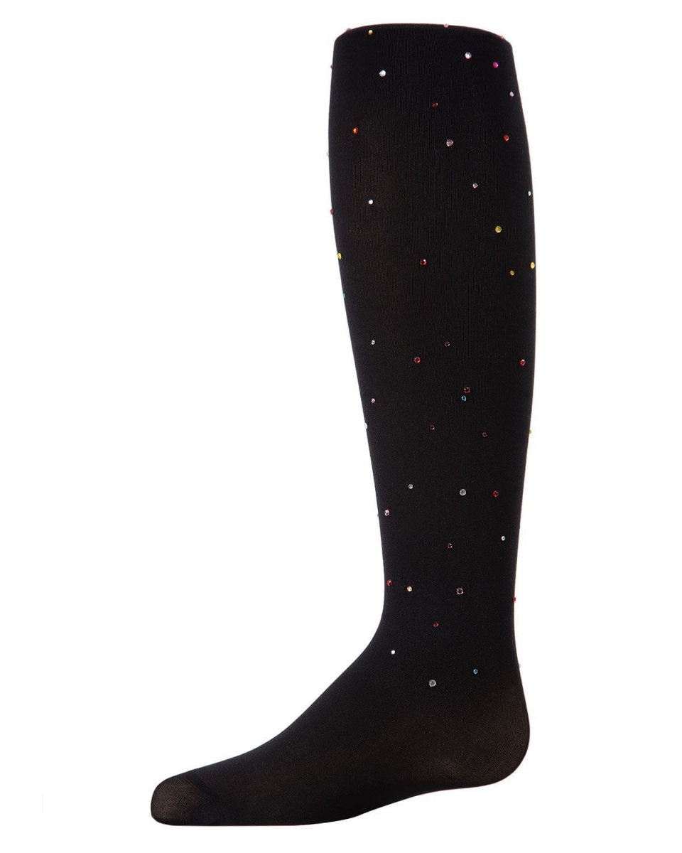 Girls' Multicolor Gemstone Opaque Nylon Tights - Black / 6-8