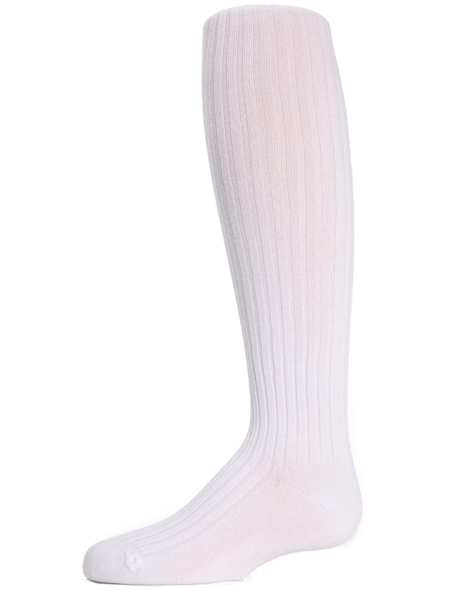 Ribbed Cotton Tights for Girls, White - Size 6-12