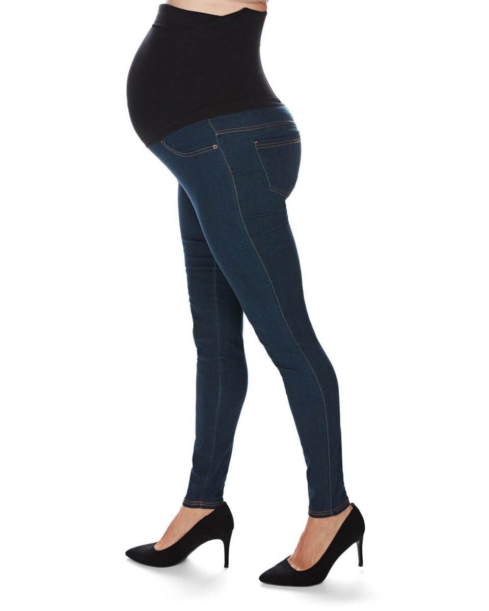 Women's Denim Cotton-Rayon Blend Back-Boning Maternity Leggings - Denim / Large
