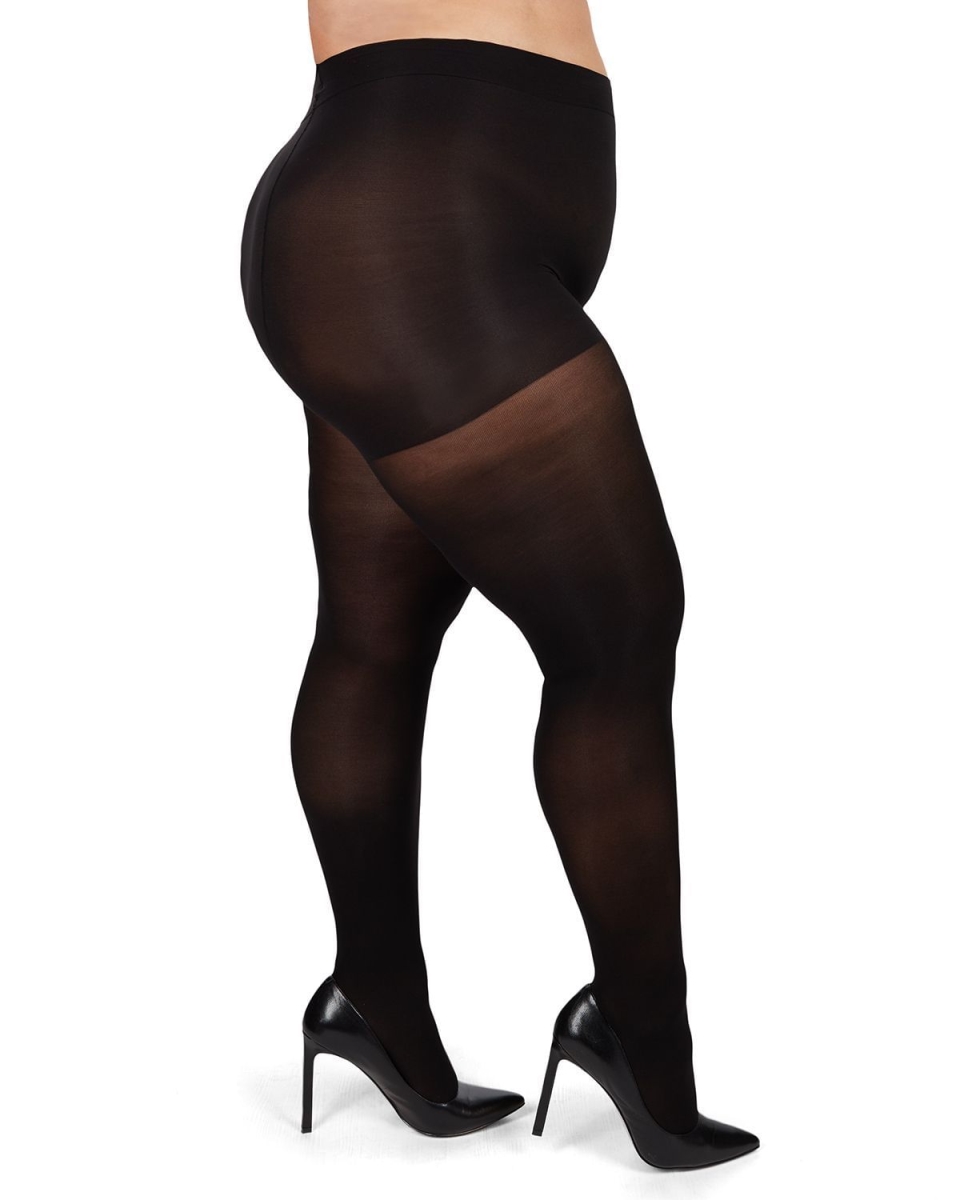MM-2636-00001-QP Microfiber Opaque Plus Size Curvy Control Top Tights for Womens, Black - Size QP