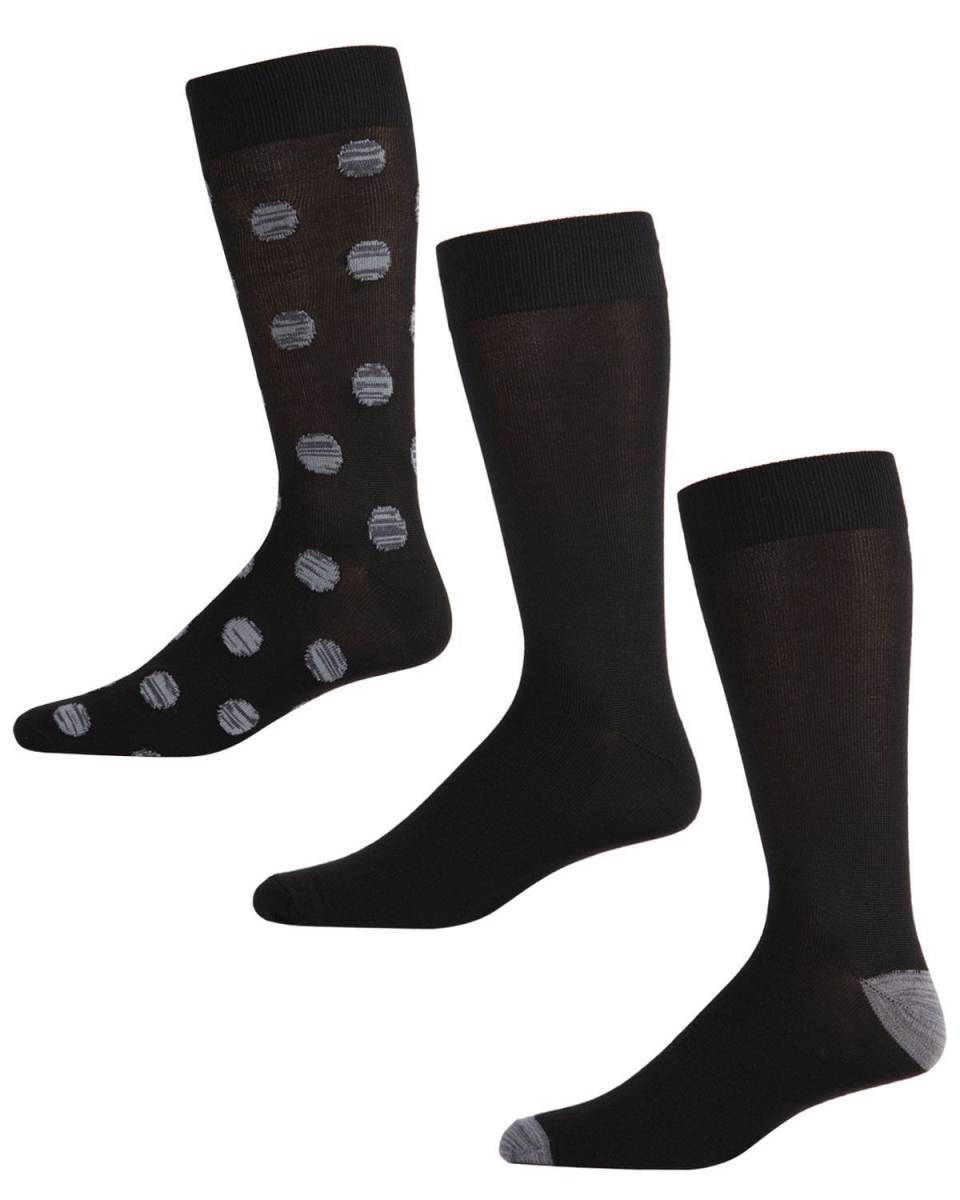 183760-99854-1013 Mens Supersoft Polkadot Crew Socks, Black & Gray - Size 10-13 - Pack of 3 -  Memoi