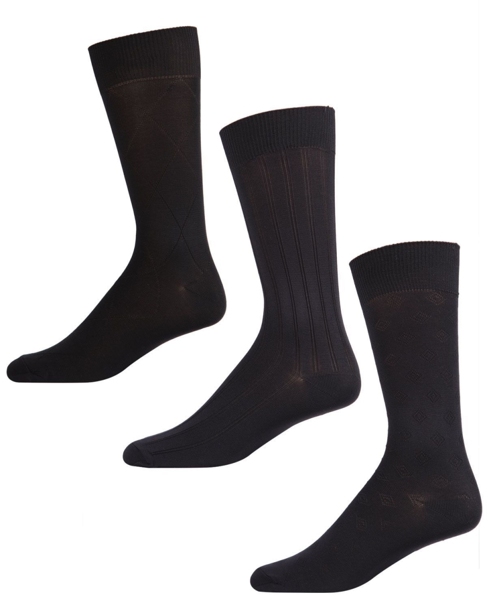 183762-00001-1013 Mens Cotton Blend Argyle Crew Socks, Black - Size 10-13 - Pack of 3 -  Memoi