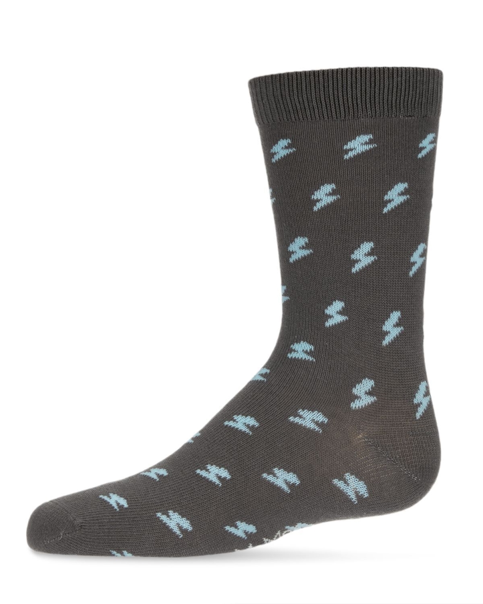 MK-156-02004-1012 Lightning Bolt Boys Crew Socks, Gray - Size 10-12 -  Memoi