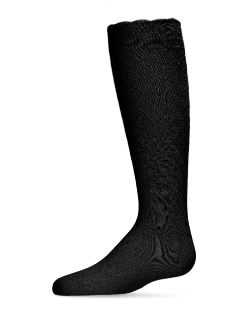 MKF-2000-00001-12 Double Diamond Knee High Socks for Girls, Black - Size 12