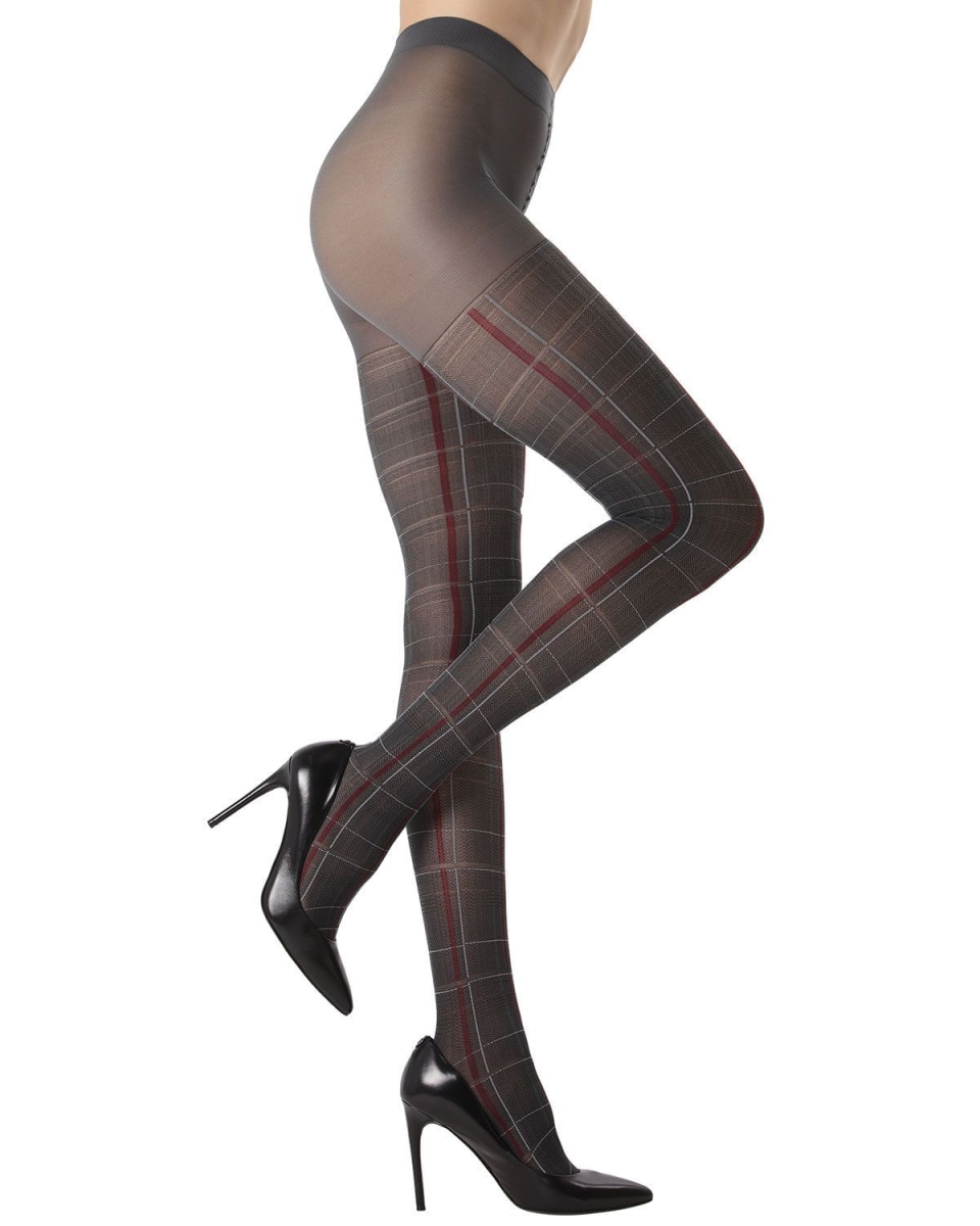 Pretty in Plaid Opaque Tights for Womens, Dark Gray - Small-Medium