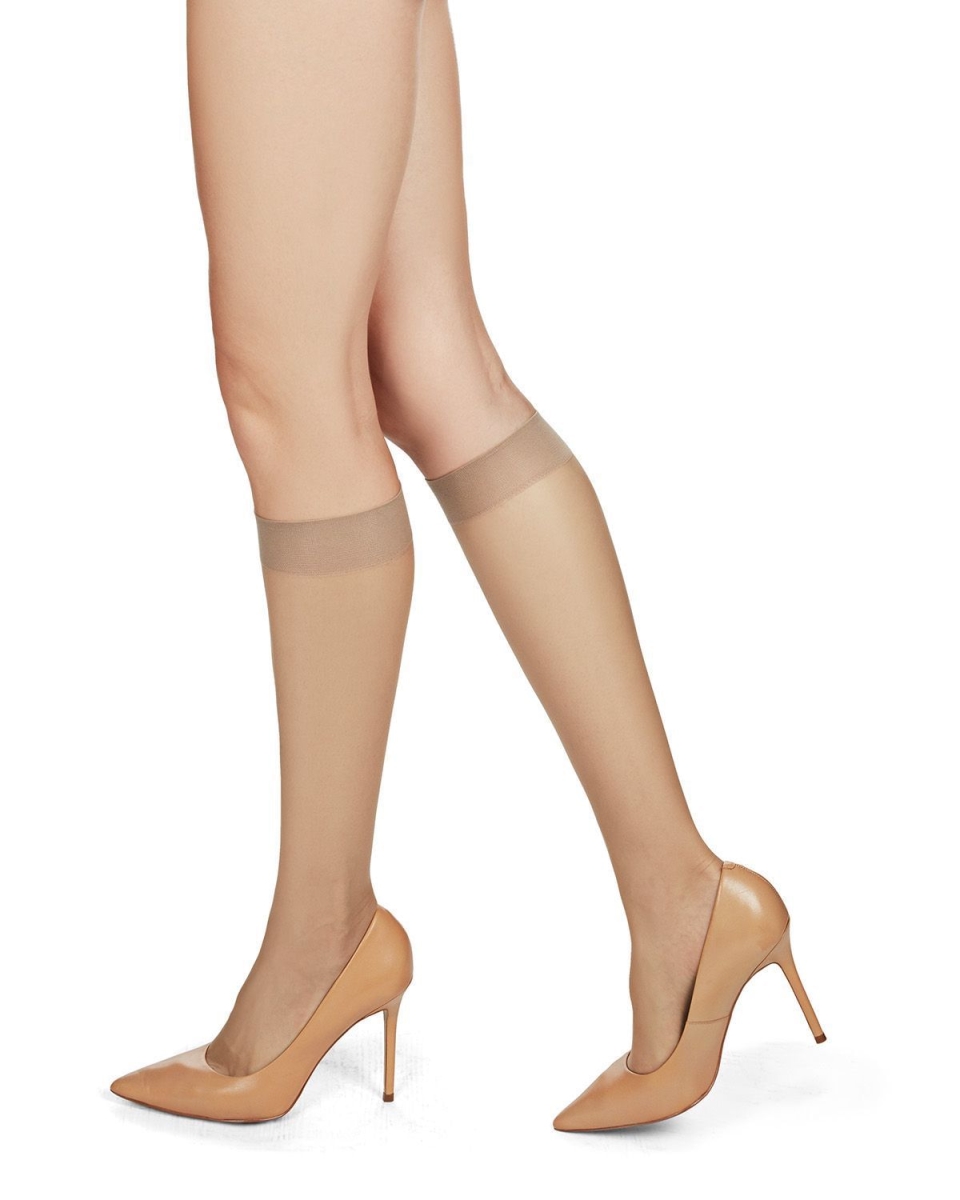 MS-736-27008-OS Microfiber Opaque Knee High Stockings for Womens, Naturel - One Size