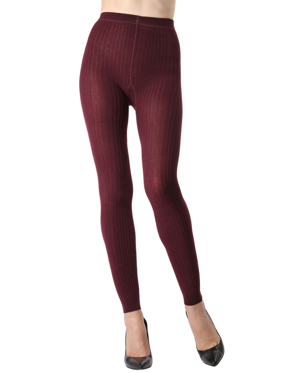 Footless Ribbed Sweater Tights for Womens - Burgundy - Medium-Large