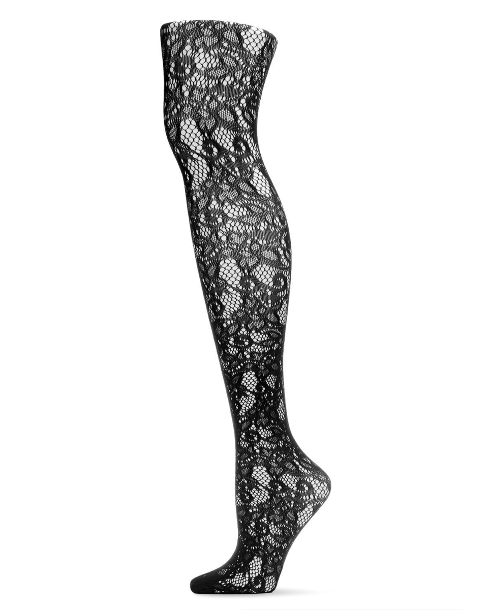 Picture of Memoi MF3-161-00001-M-L Artistic Garden Net Tights for Womens, Black - Medium-Large