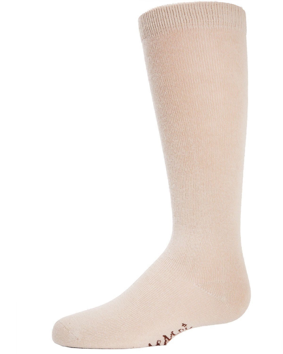 Girls Ribbed Classic Cotton-Rich Solid-Color Knee High Sock - Light Tan / 8