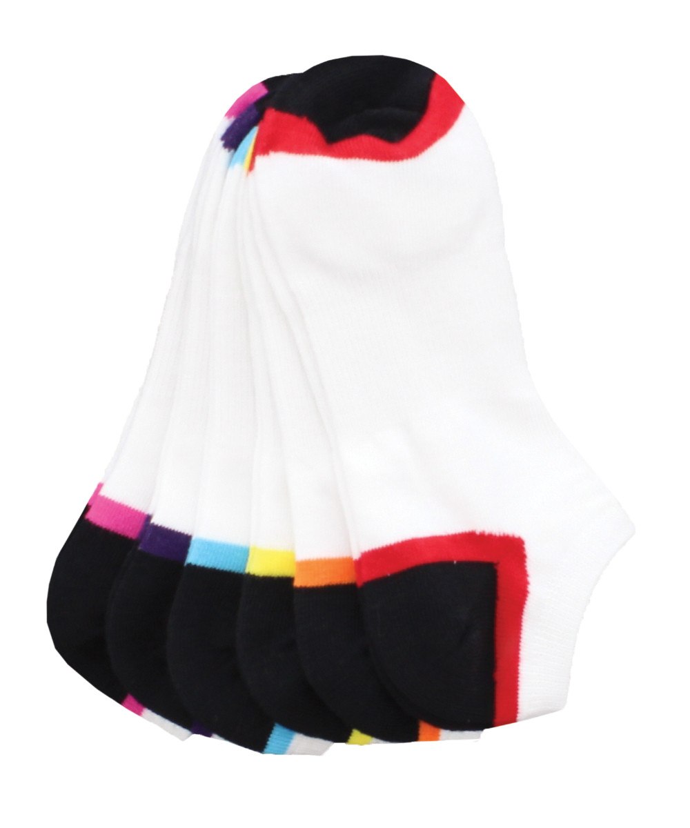 MJB-433-10104-OS Colorblock Low-Cut Womens Super Socks, White Multicolor - One Size - Pack of 6