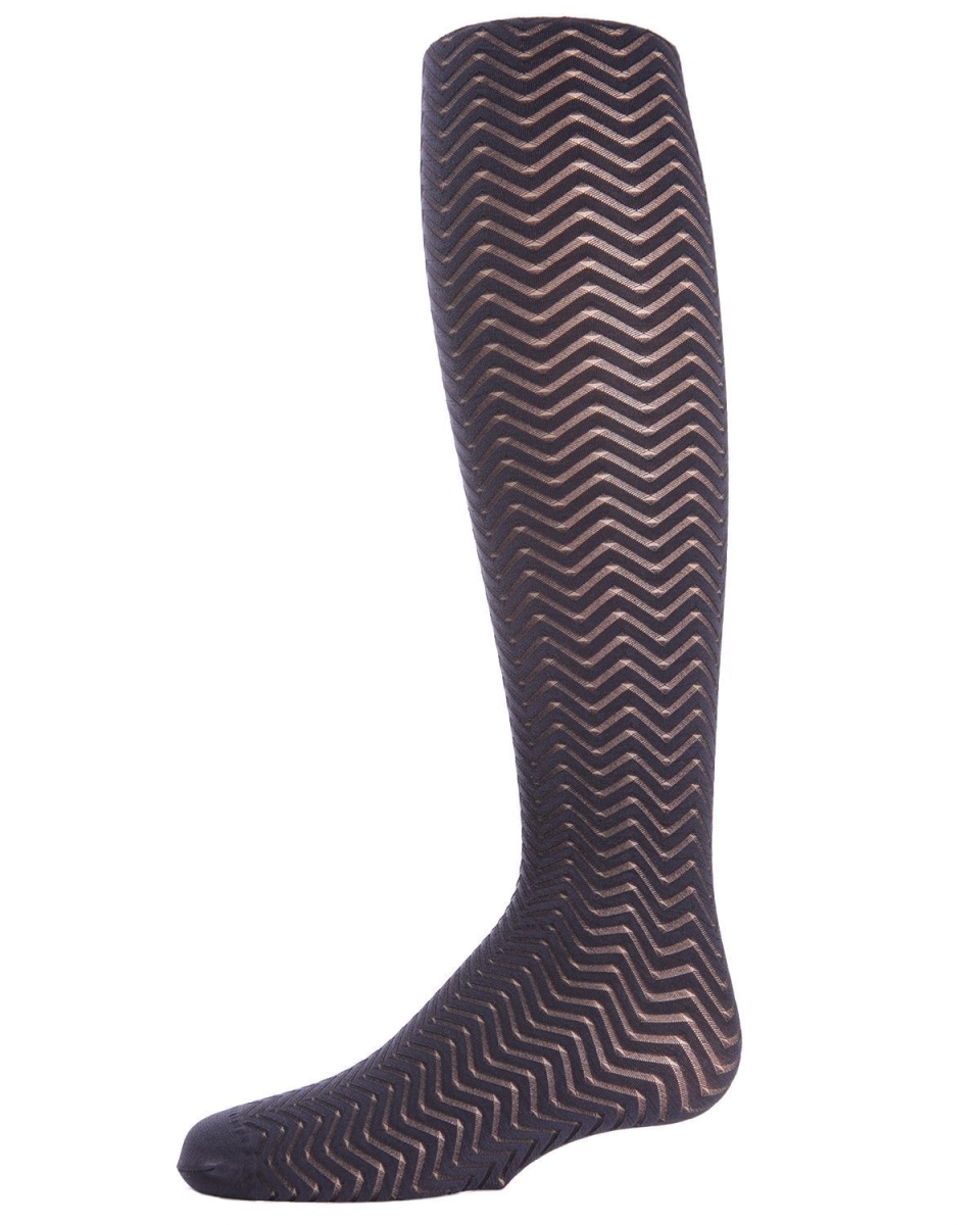 MK-717-40120-6-8 Sheer Wave Chevron Girls Tights, Navy - Size 6-8