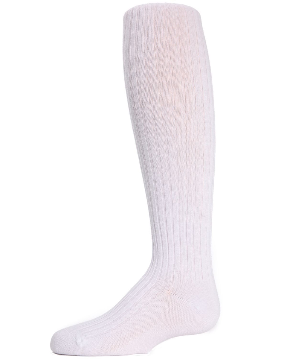 MK-302-10103-6 Ribbed Cotton Girls Sweater Tights, White - Size 6