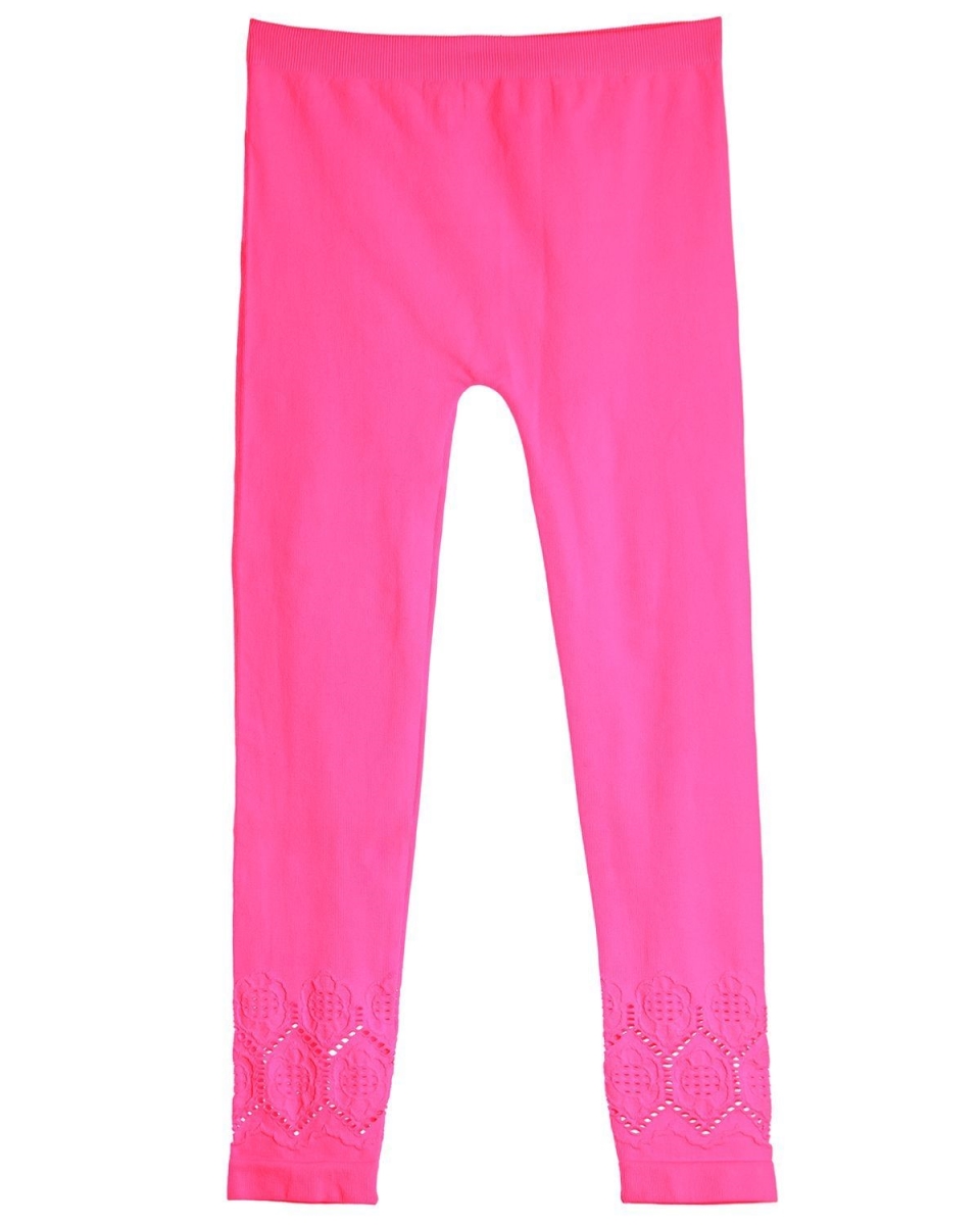 MKB-002-67016-7-10 Lovely Lace Seamless Girls Leggings, Knockout Pink - Size 7-10