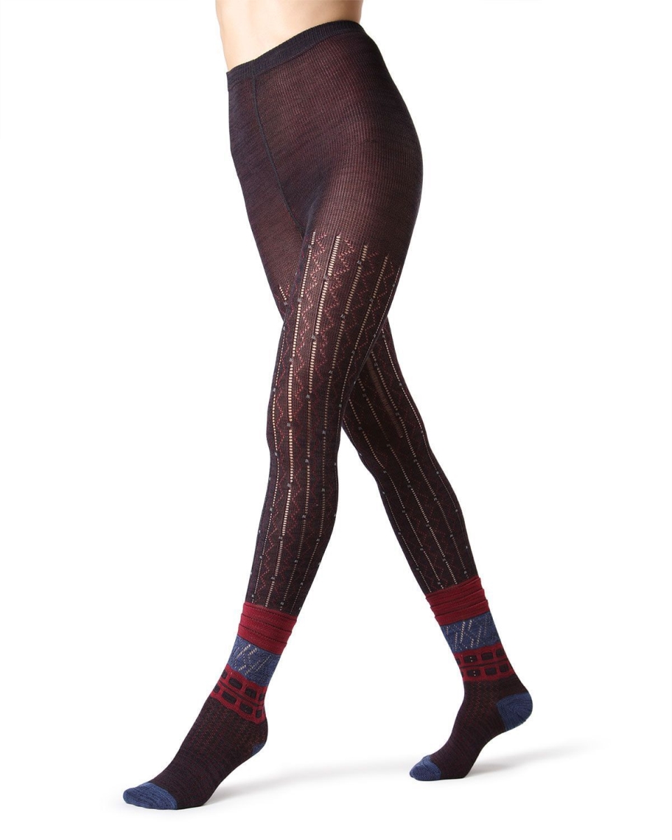 Women's Designernate Cotton Blend Multi-Pattern Sweater Tights - Black / Medium/Large