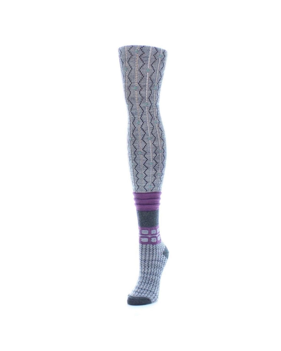 Women's Designernate Cotton Blend Multi-Pattern Sweater Tights - Gray / Small/Medium