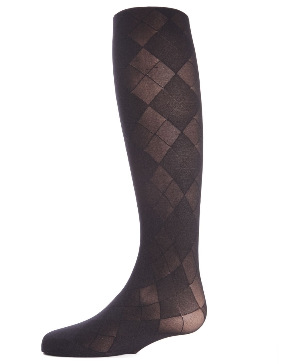 Girls Sheer Argyle Tights - Black - Size 8-10