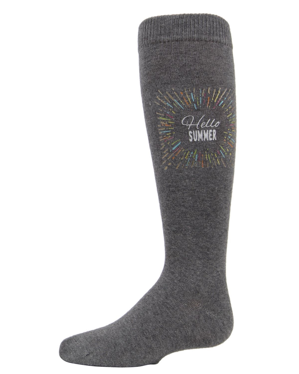 MKF-7046-02004-2 Hello Summer Girls Knee High Socks, Gray - Size 2