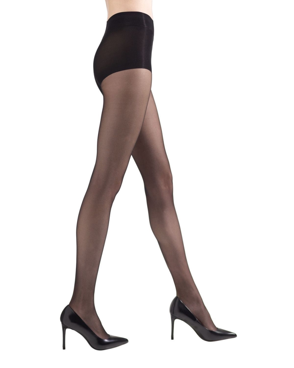 Shimmer Sheer Control Top Tights for Womens - Black - Medium