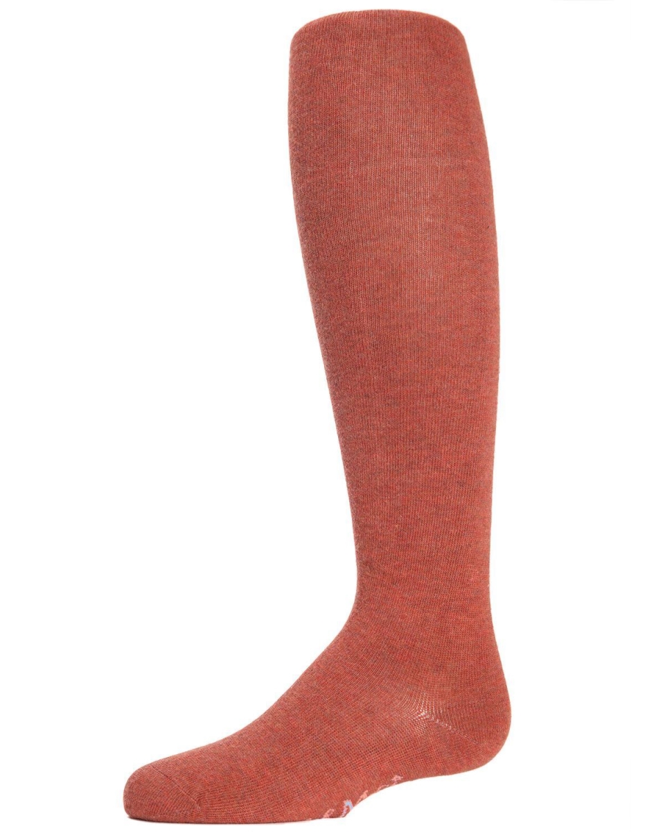 Girls Ultra-Soft Opaque Cotton-Rich Mini-Ribbed Sweater Tights - Rust Heather / 4