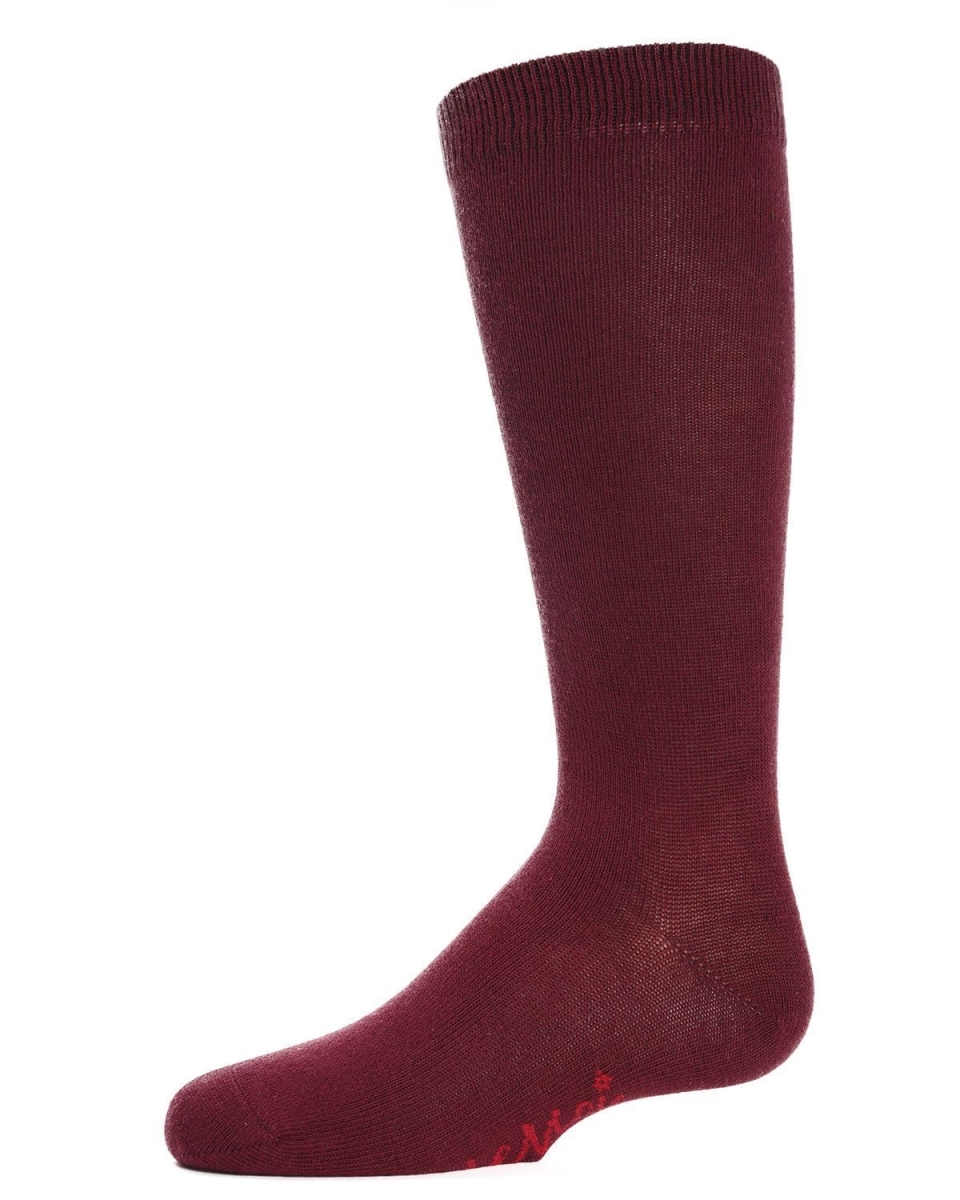 Girls Ribbed Classic Cotton-Rich Solid-Color Knee High Sock - Burgundy / 6