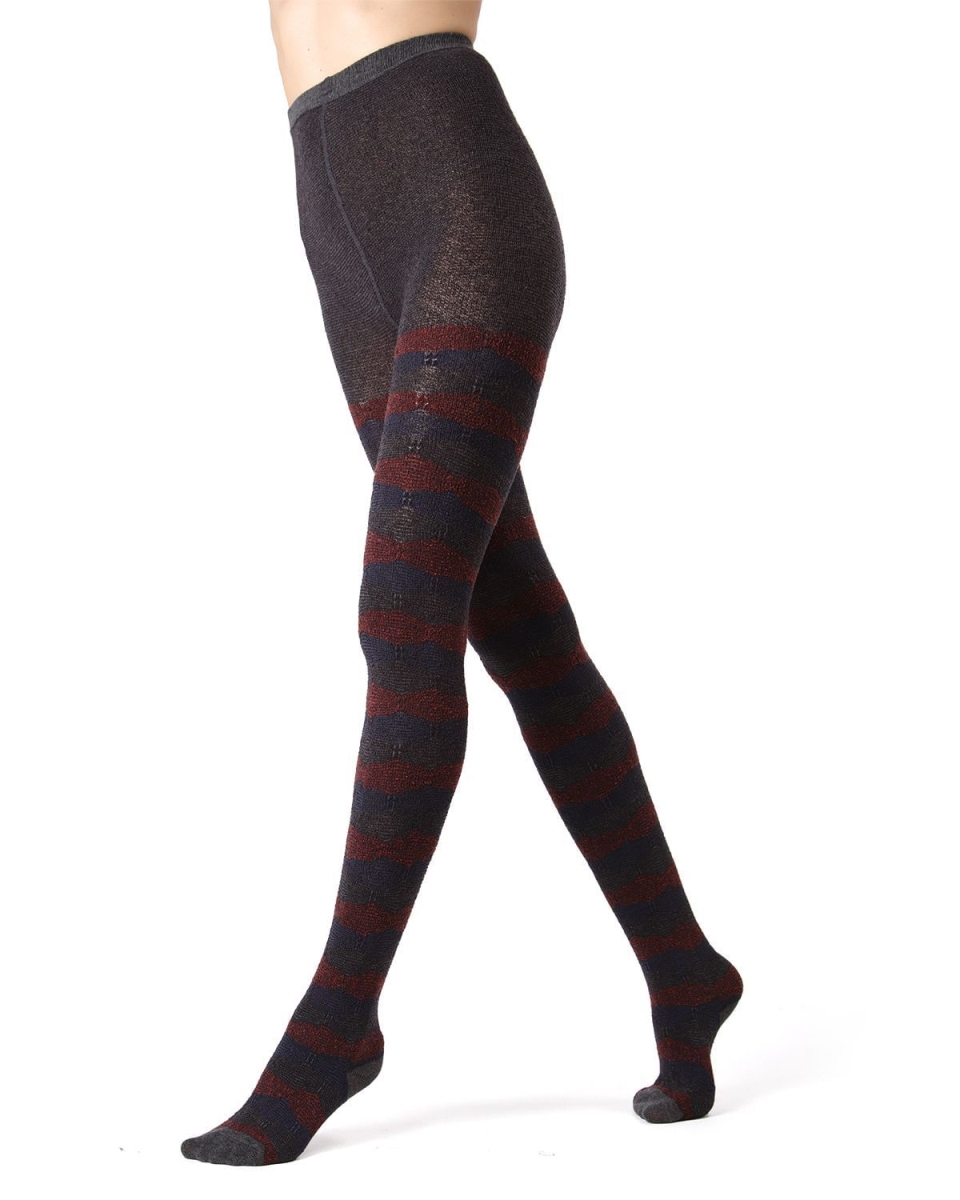 Women's Zig Zag Band Cotton Blend Warm Sweater Tights - Navy / Medium/Large