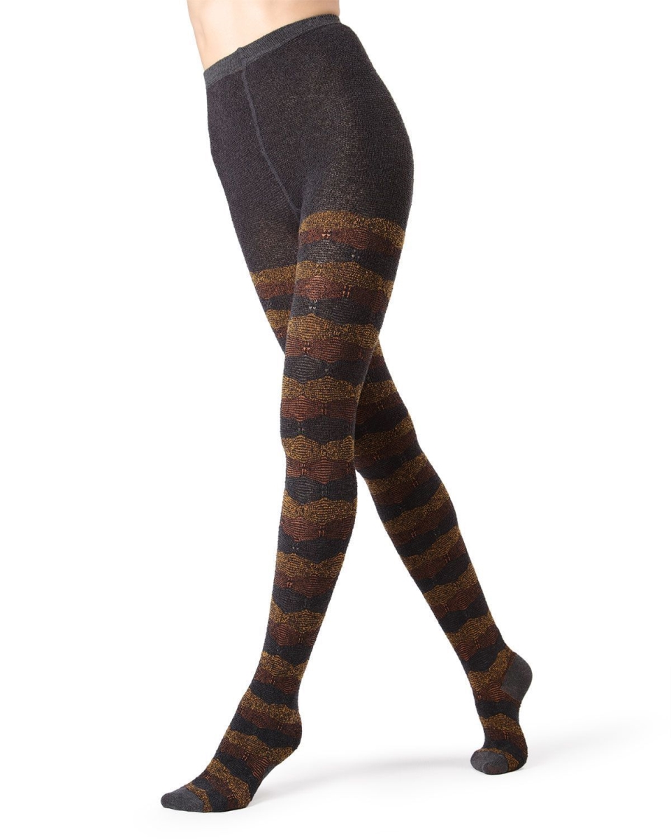 Women's Zig Zag Band Cotton Blend Warm Sweater Tights - Yellow / Small/Medium