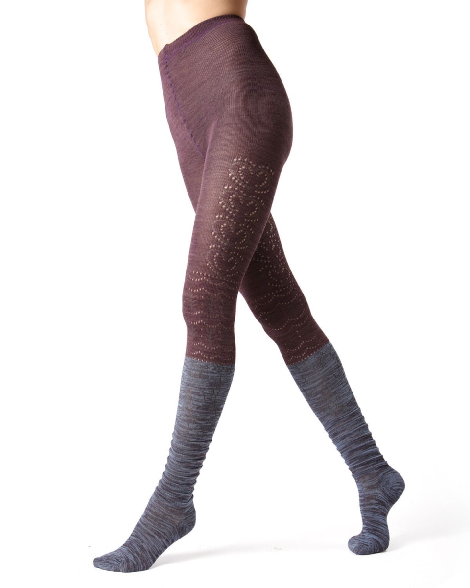 LF5-110-40000-S-M Scallop Blend Sweater Tights for Womens, Blue - Small-Medium