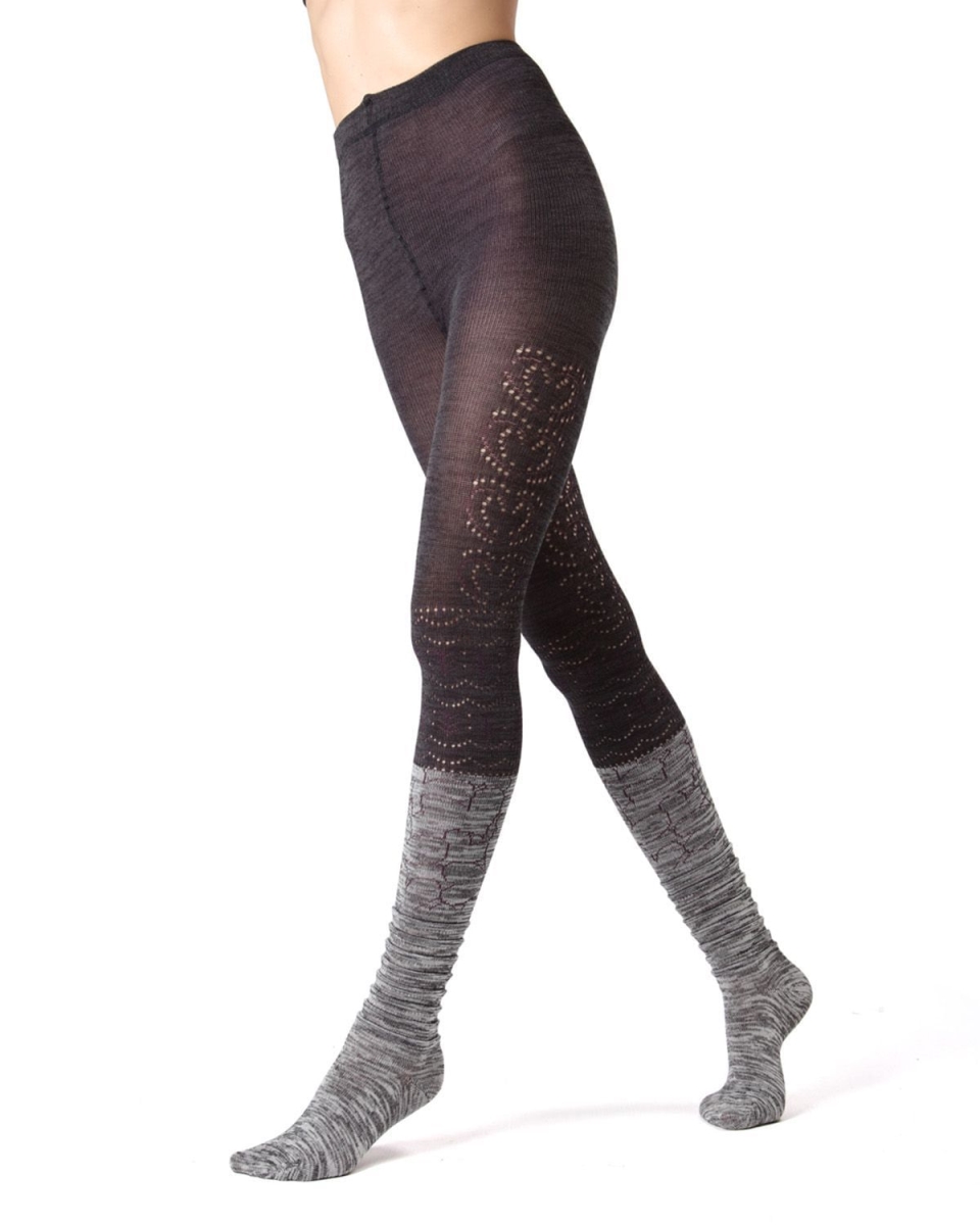 LF5-110-02004-M-L Scallop Blend Sweater Tights for Womens, Gray - Medium-Large