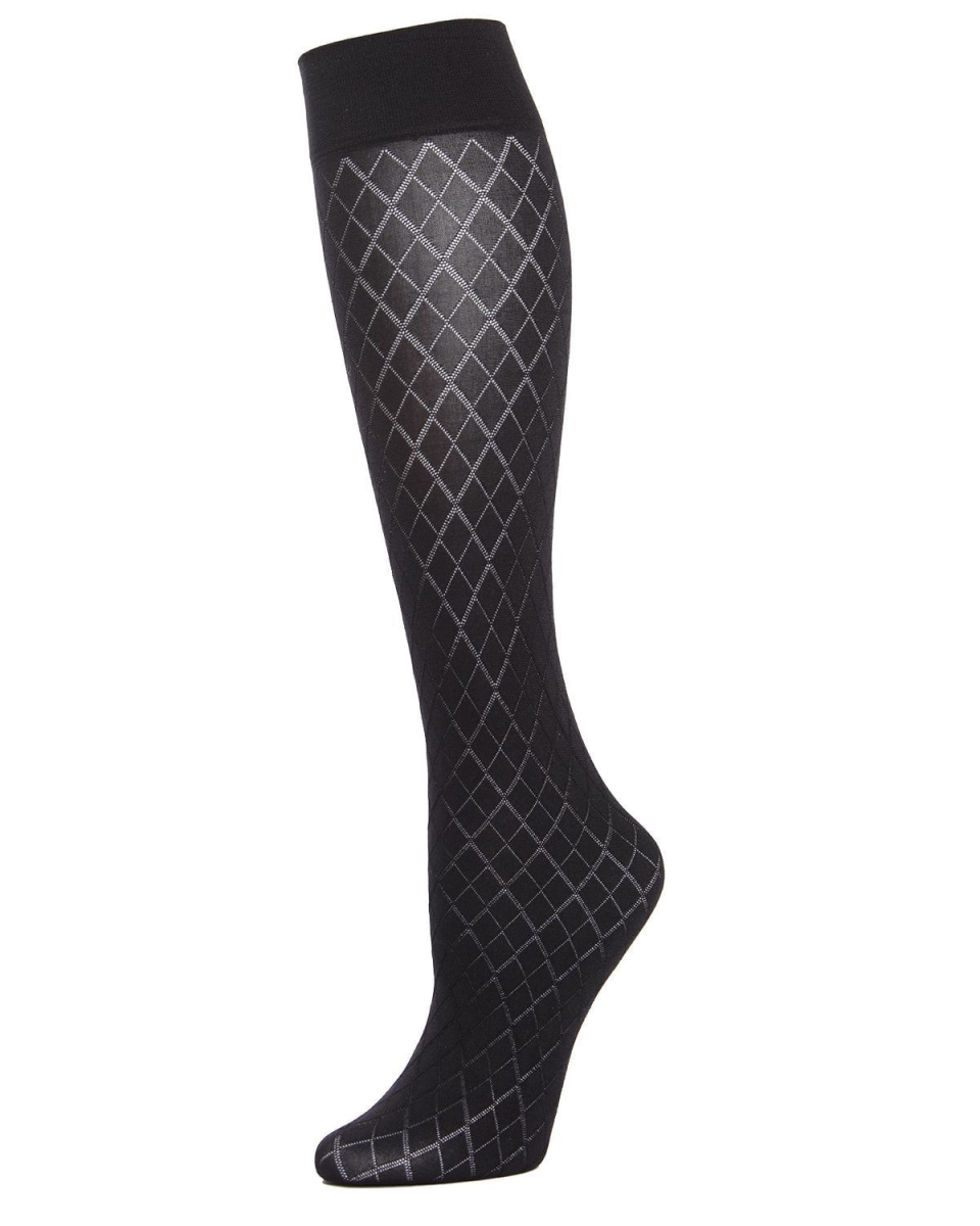 MK-457-00001-OS Diamond Argyle Trouser Socks for Womens, Black - One Size