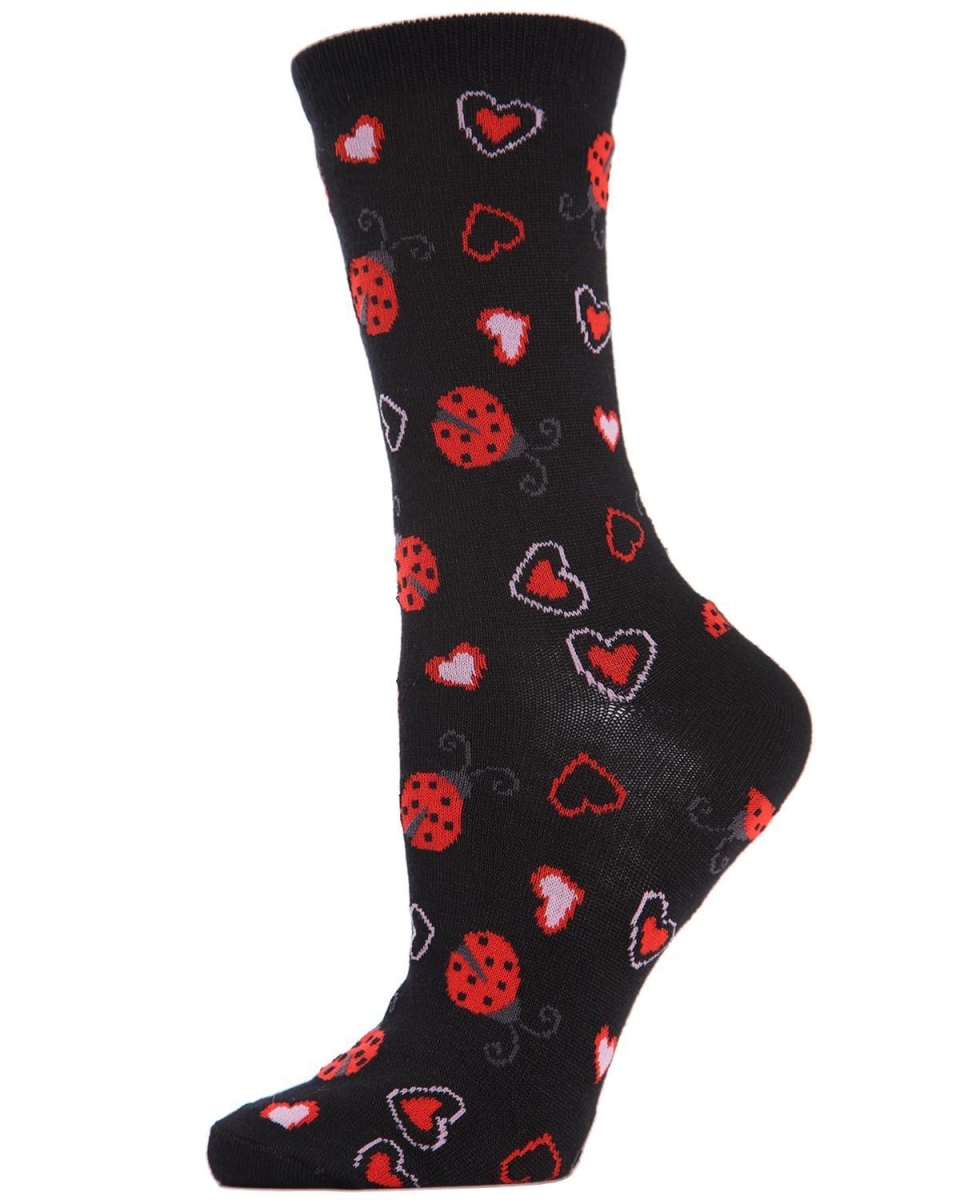 MCV04143-00001-9-11 Ladybug Bamboo Blend Crew Socks for Womens, Black - Size 9-11
