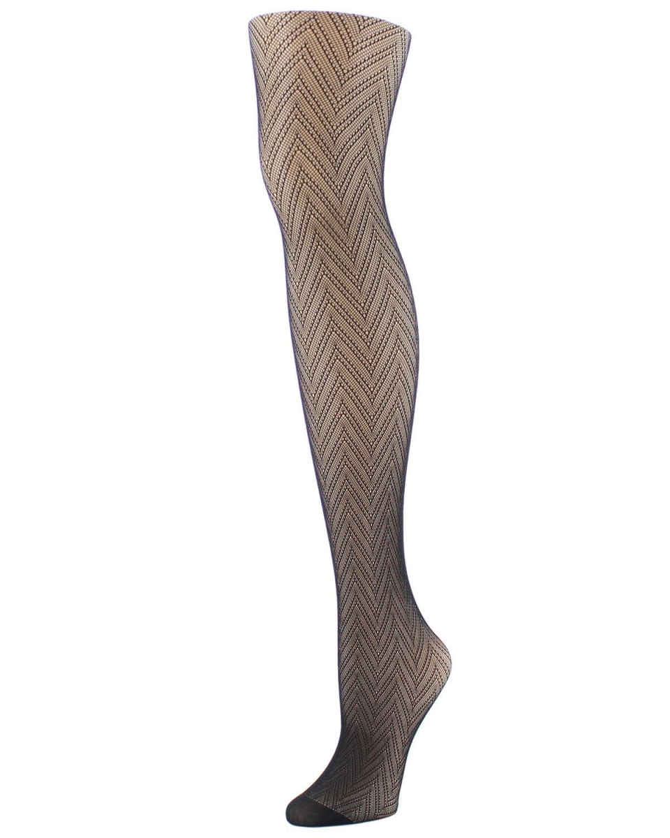 NTF6-374-00001-XL Herringbone Net Tights for Womens, Black - Extra Large