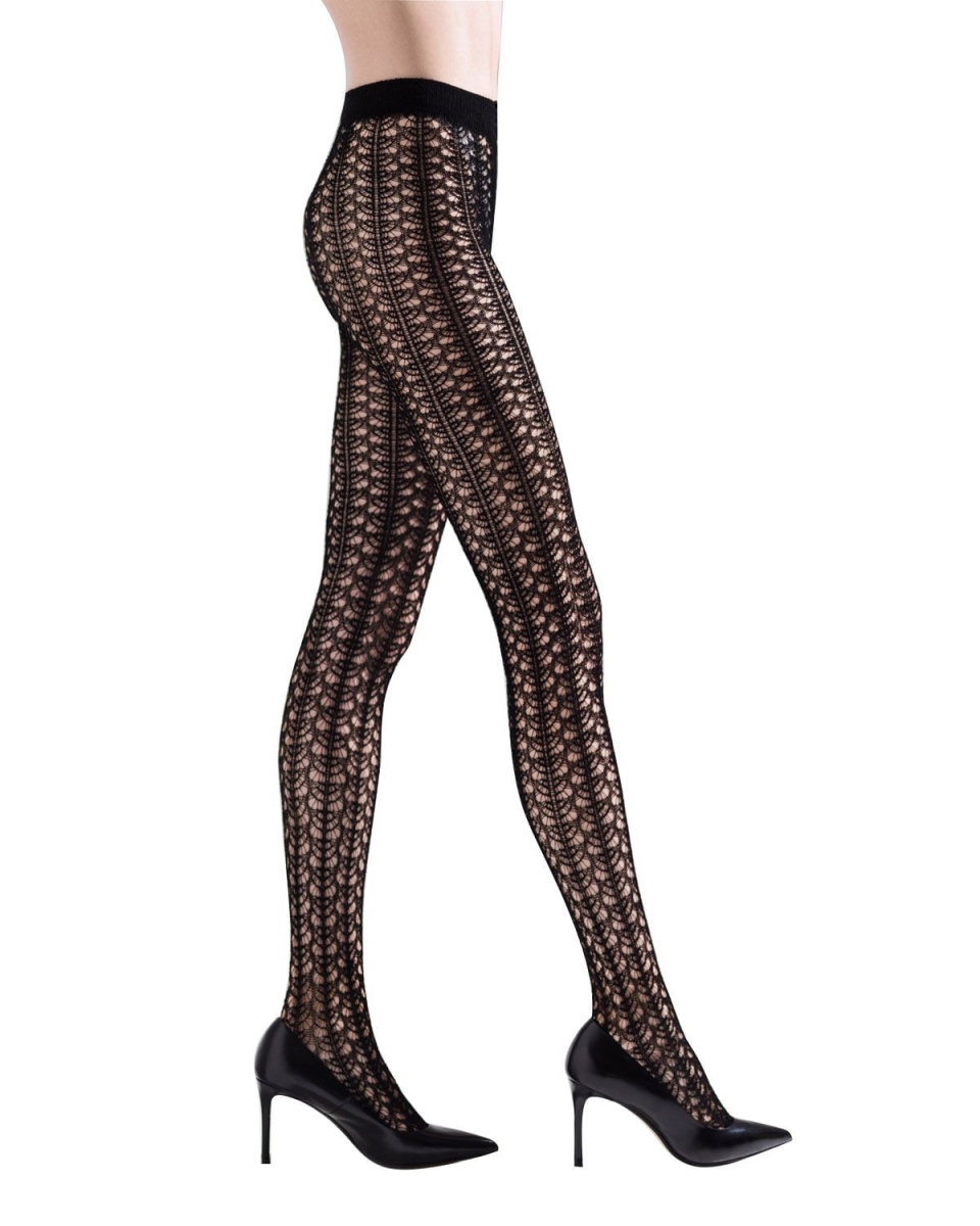 NTF6-376-00001-S-M Gobi Knit Pointelle Tights, Black - Small-Medium