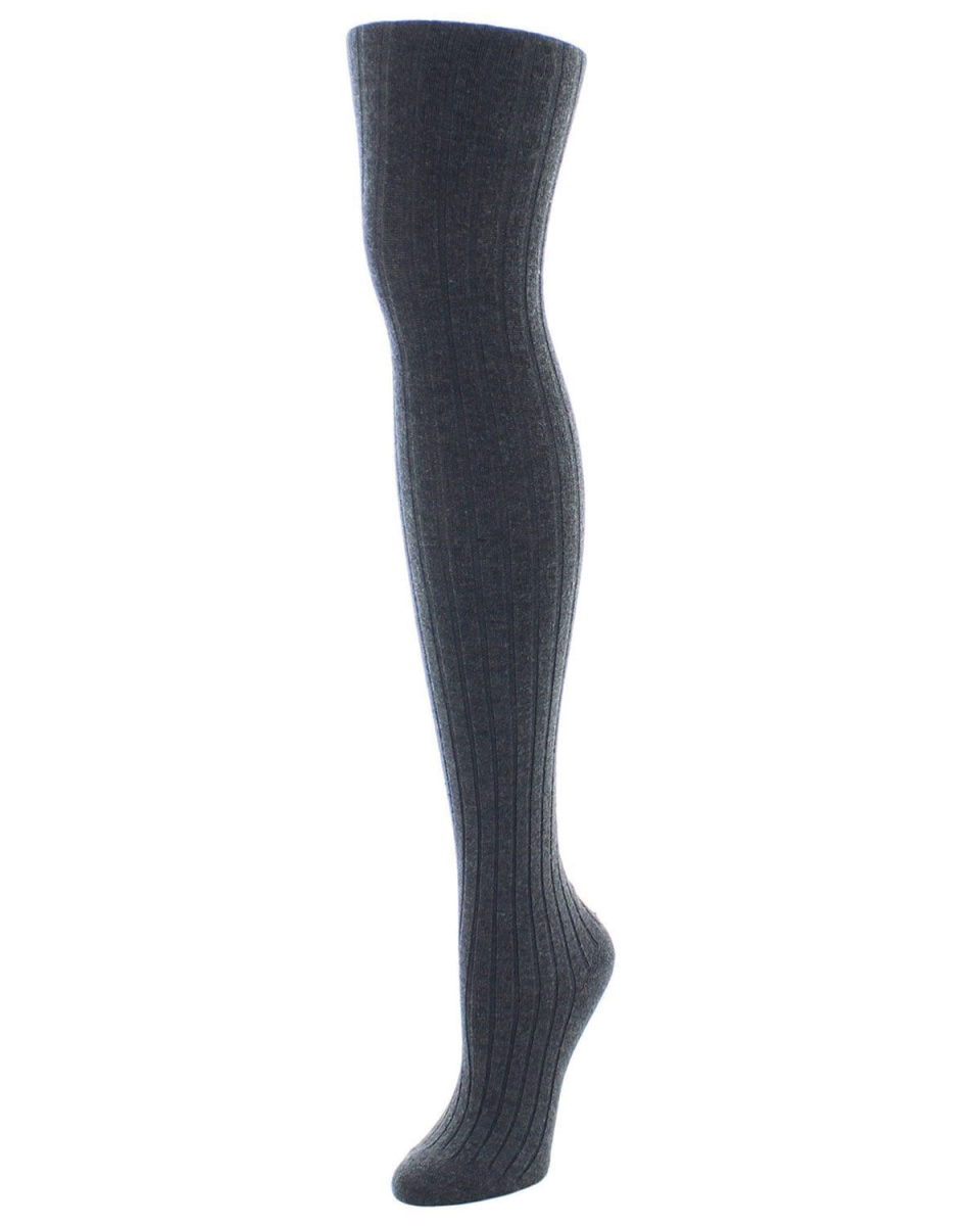 Cashmere Blend Rib Knit Sweater Tights - Dark Gray Heather Small-Medium