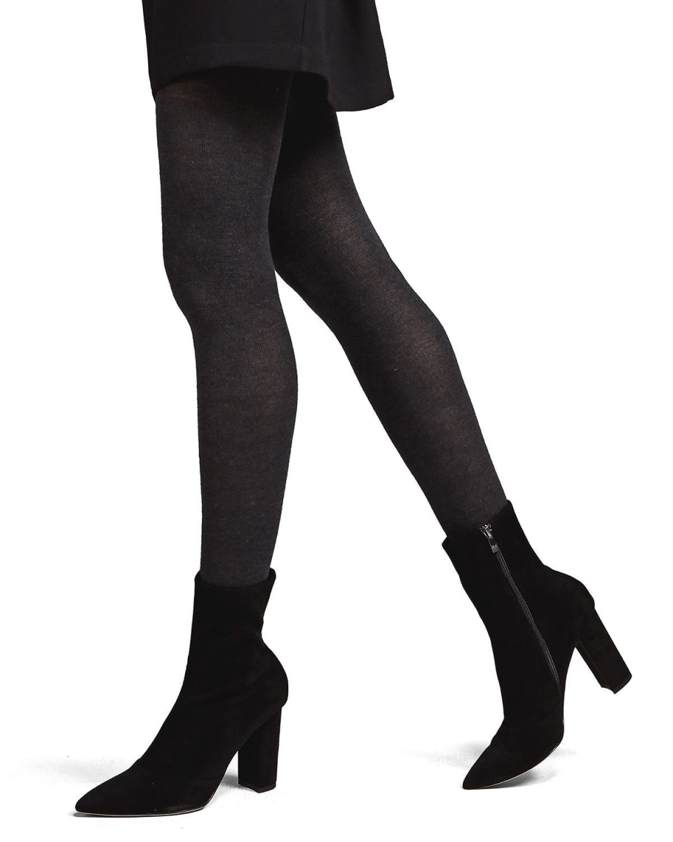 Cashmere Blend Flat Knit Sweater Tights for Womens - Dark Gray Heather - Large-Extra Large