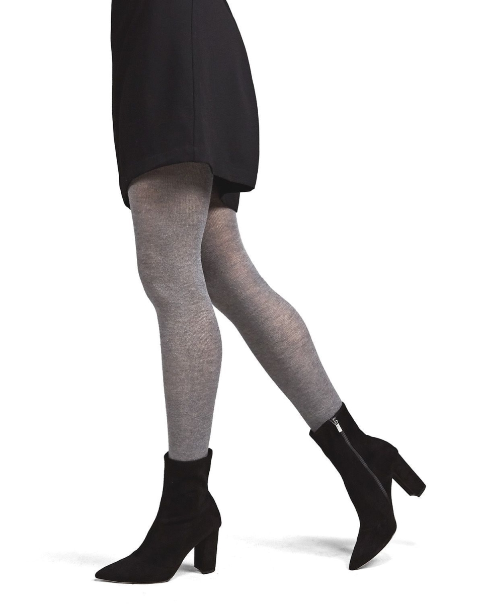 Cashmere Blend Flat Knit Sweater Tights for Womens - Medium Gray Heather - Medium-Large