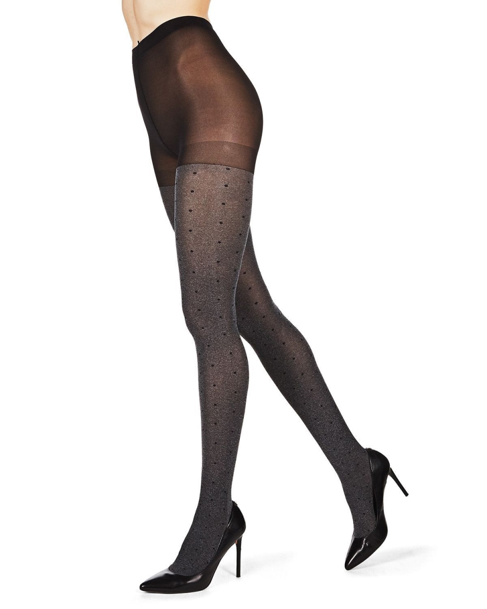 MTF05378-02116-M-L Static Pindot Opaque Tights for Womens, Gray Heather - Medium-Large
