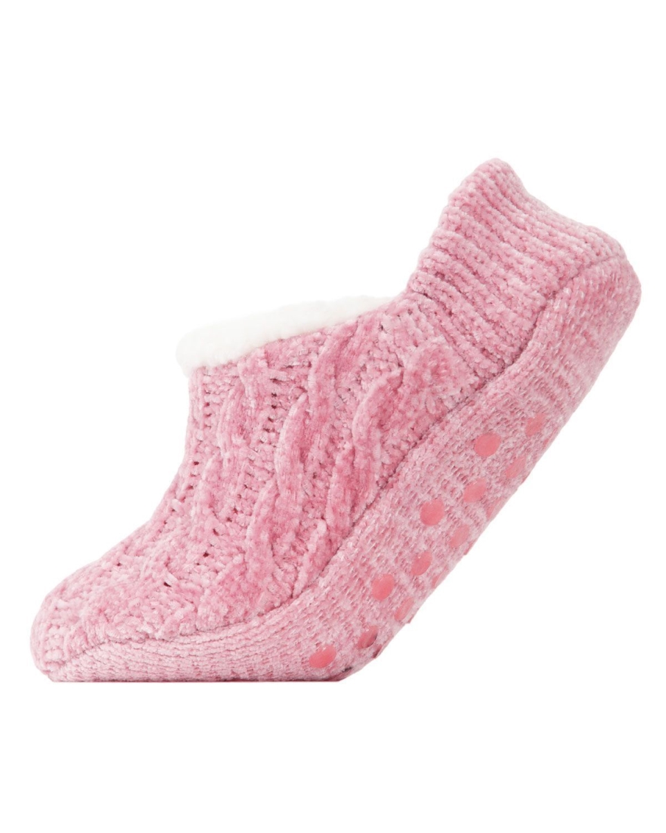 MZP05404-69004-M-L Classic Cable Knit Chenille Slipper for Womens, Pink - Medium-Large
