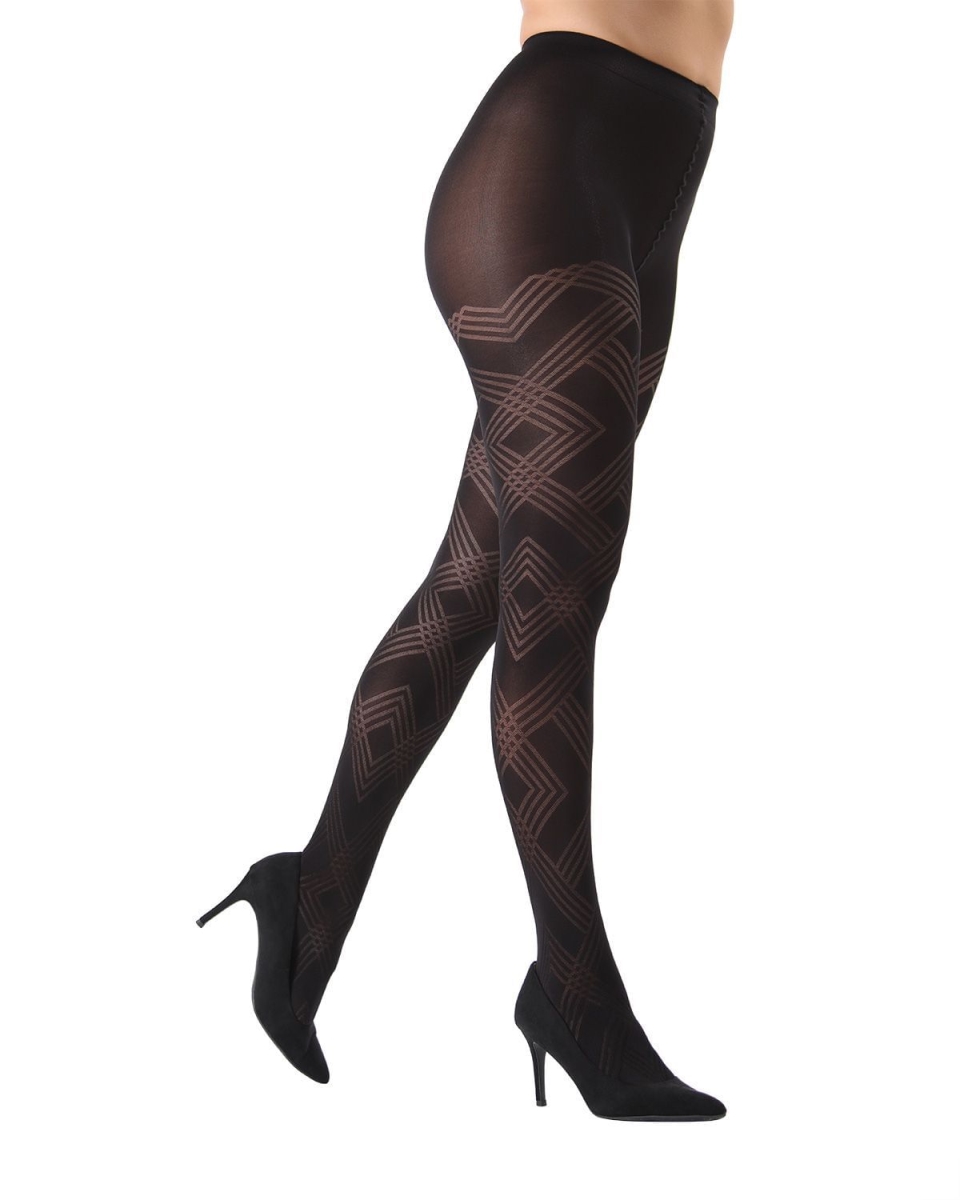 MO-331-00001-S-M Geometric Pattern Tights for Womens, Black - Small-Medium