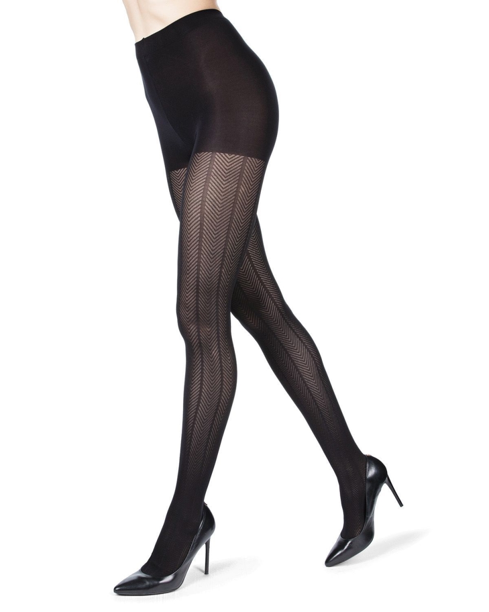 MO-332-00001-S-M Herringbone Light Support Tights for Womens, Black - Small-Medium