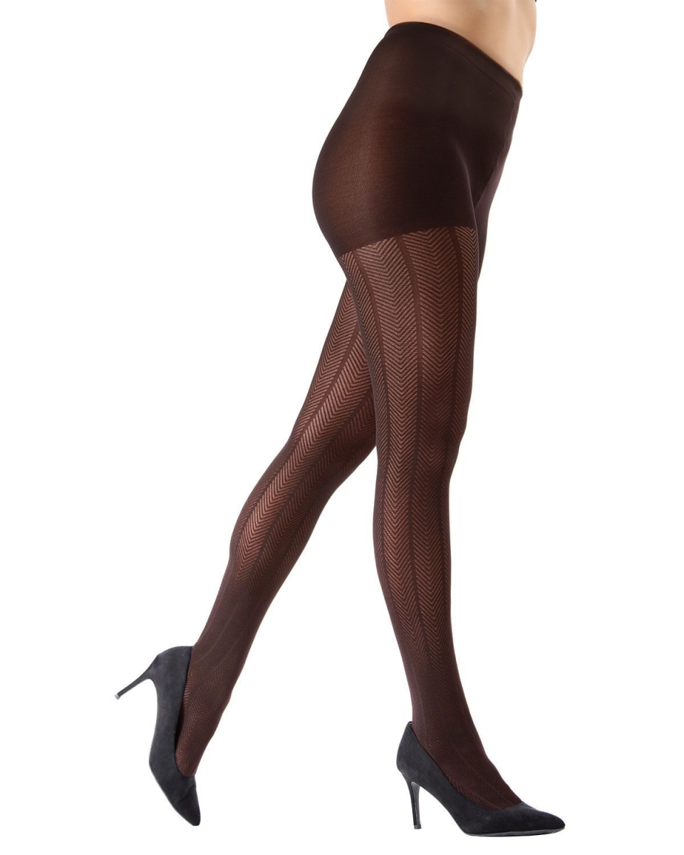 MO-332-20502-M-L Herringbone Light Support Tights for Womens, Dark Chocolate - Medium-Large