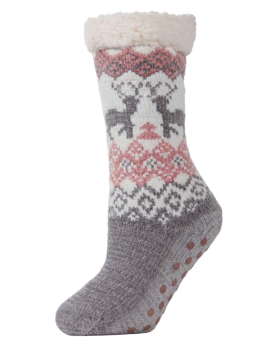 MZP05414-02004-9-11 Dear Deer Plush Lined Slipper Socks for Womens, Gray - Size 9-11