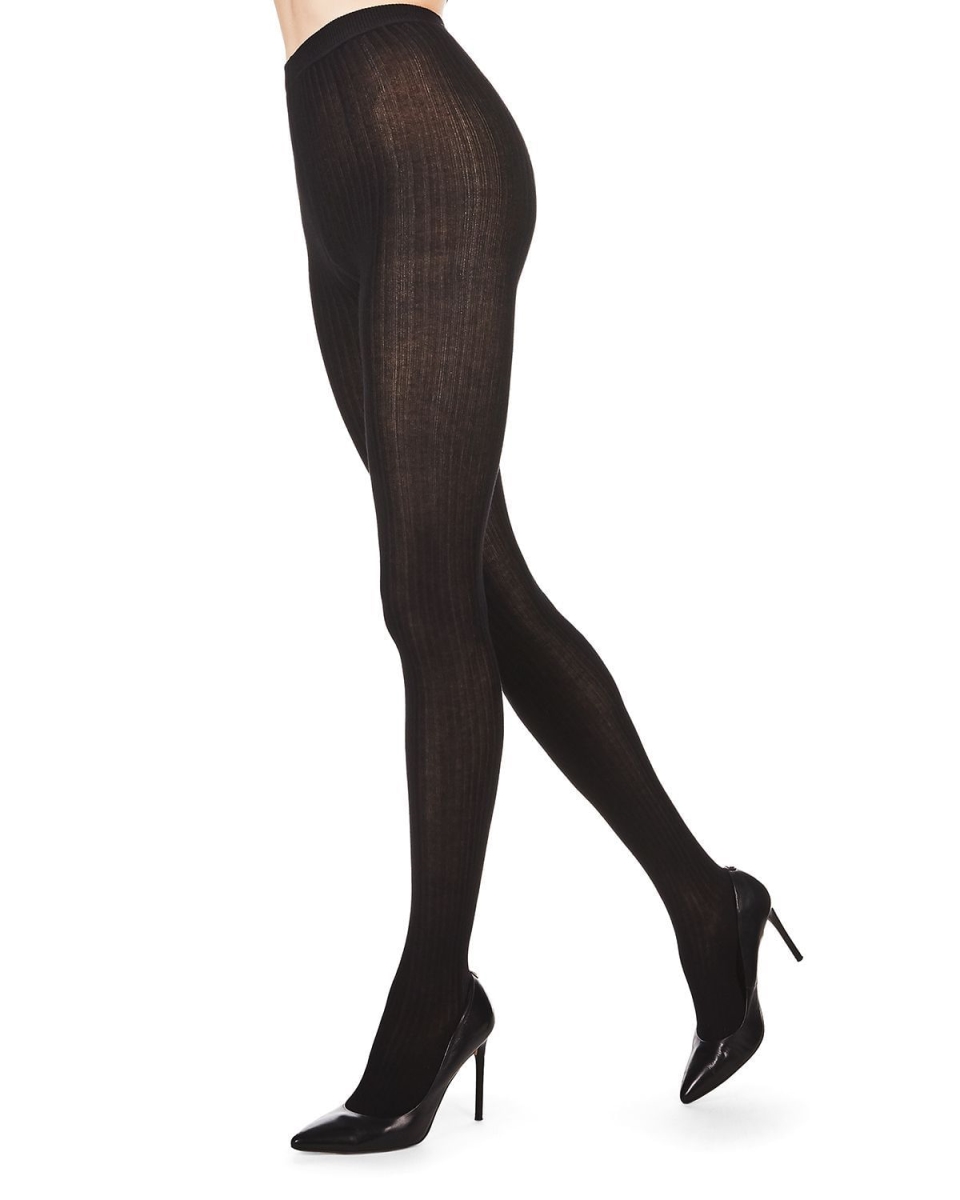 EM-201-1-00001-S-M Bamboo Blend Rib Tights for Womens, Black - Small-Medium