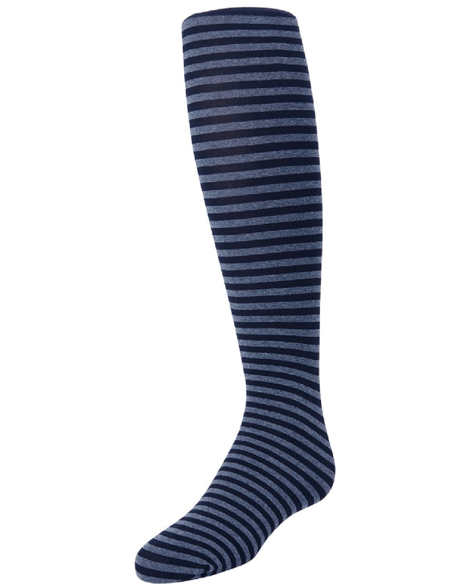 MK-746-40602-2-4 Rows on Rows Girls Striped Tights, Denim - Size 2-4