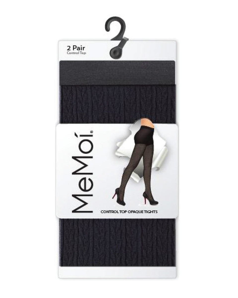 MJB-103-96010-L-XL Braided Chain & Solid Control Top Tights for Womens, Black - Large-Extra Large - Pack of 2