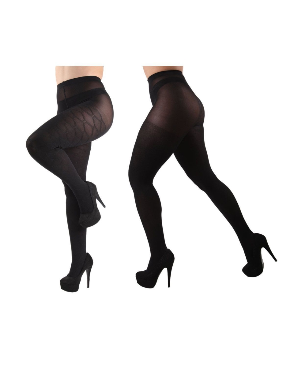 MJB-127-96010-S-M Honey Bee & Solid Control Top Tights for Womens, Black - Small-Medium - Pack of 2